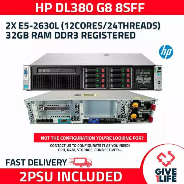 Servidor Rack HP DL380P G8 8SFF 2xE5-2630L +32GB RAM +P420 +2PSU HSTNS-5163