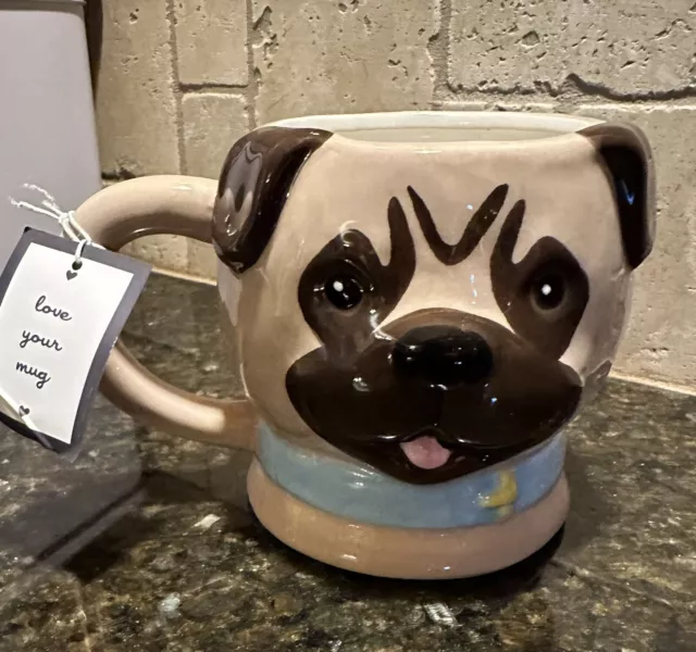 Pug Face Coffee Mug Hand Painted 16 OZ NEW