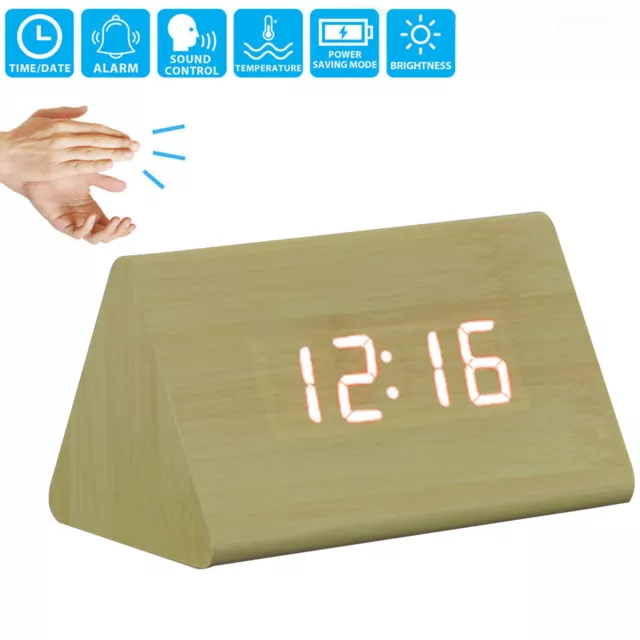 Thermomètre de Calendrier Réveil Numérique en Bois Horloges de Table de Bureau