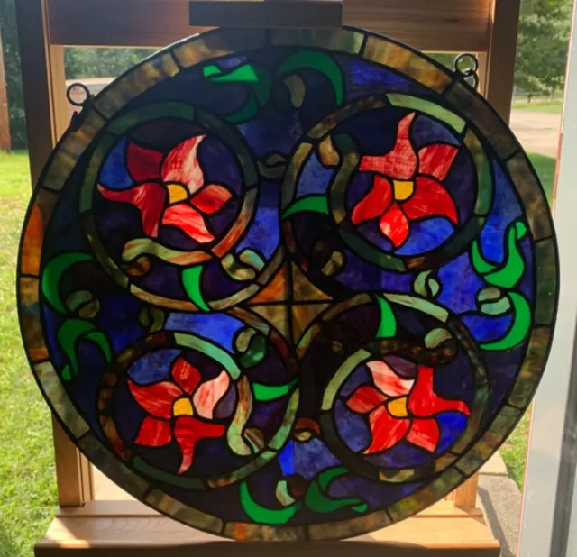 Window Panel Stained Art Glass 20" Round Tiffany Style