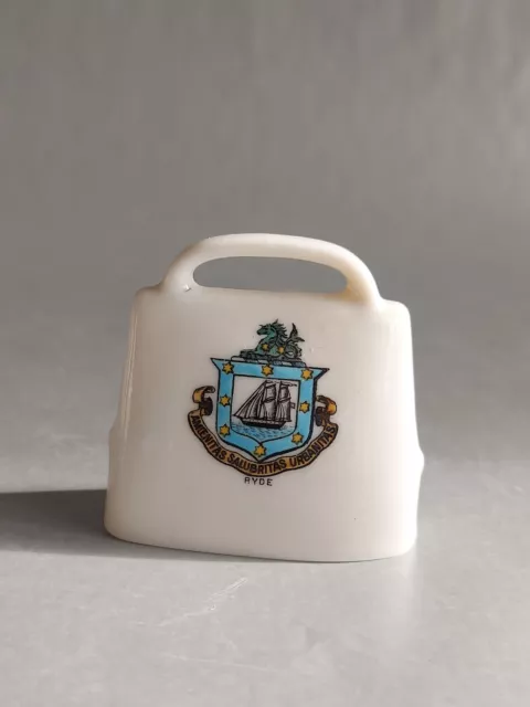  W.H. GOSS Crested China - Old Swiss Cow Bell - Pub. by Evans 65 Union St. Ryde