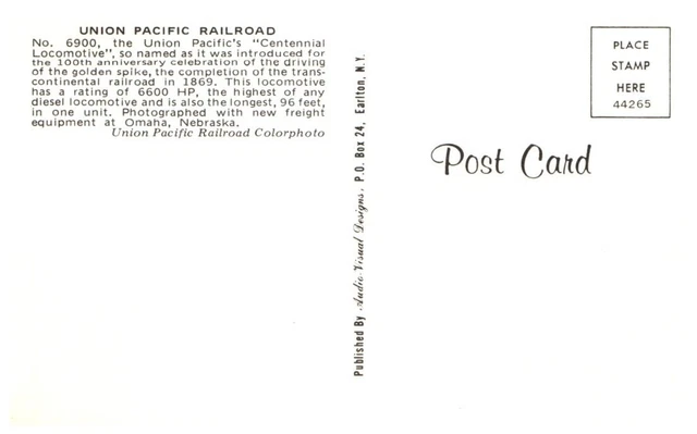 Union Pacific Rr #6900.Vtg Railroad Postcard*B1 2