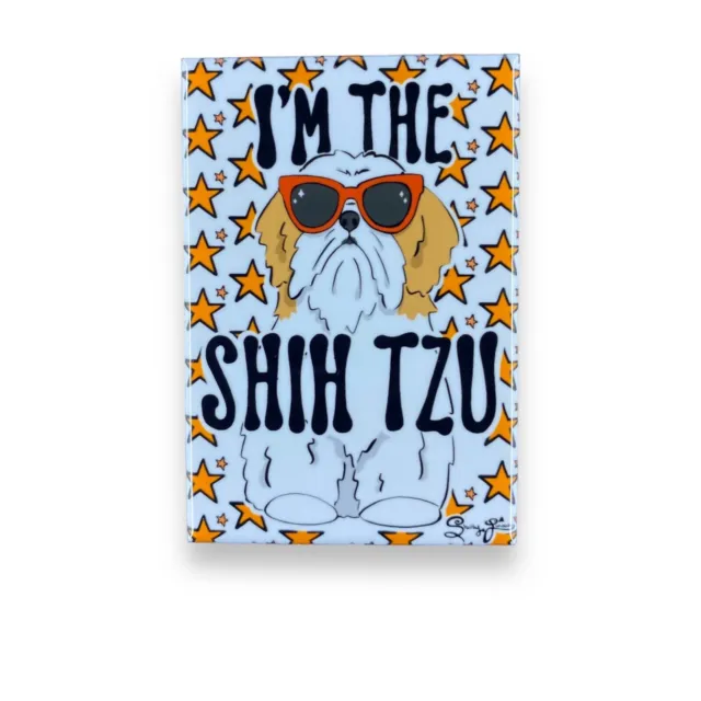 Funny Shih Tzu Magnet Retro Dog Portrait Decor Gift Handmade 2x3" Tan & White