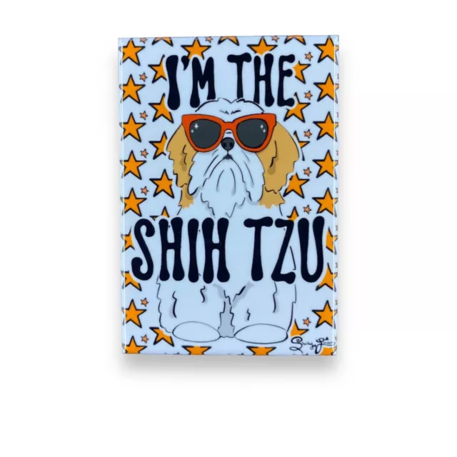Funny Shih Tzu Magnet Retro Dog Portrait Decor Gift Handmade 2x3" Tan & White