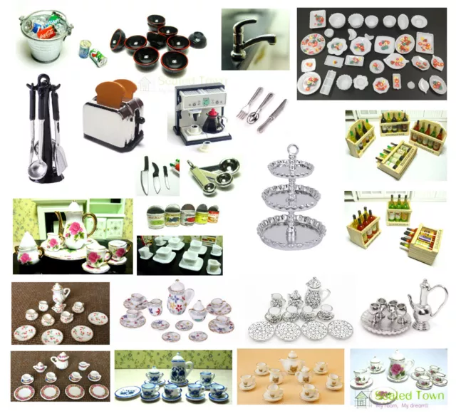 Dolls House Miniature Kitchen Utensils Cookware Tableware Cutlery Dining Tea set