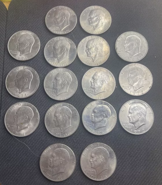 1971, 72, And 76 Silver Dollars Lot Of 16 Coins Read Description