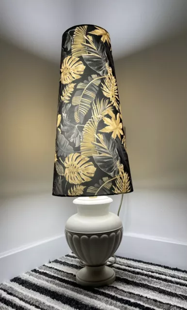 handmade made to order  Cone Shape Black Large Leafs Velvet Print Lamp Shade