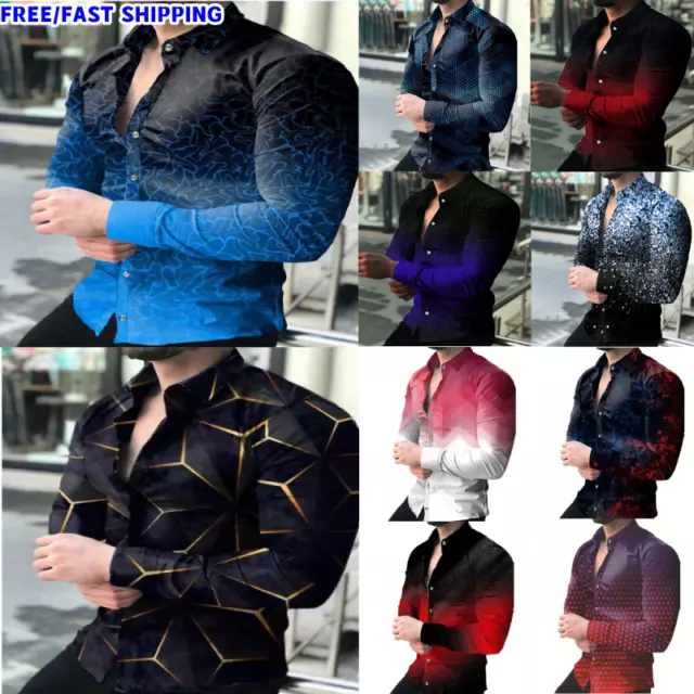 New Floral Shirt Slim Fit Formal Mens Casual Button Down Shirts Long Sleeve Tops