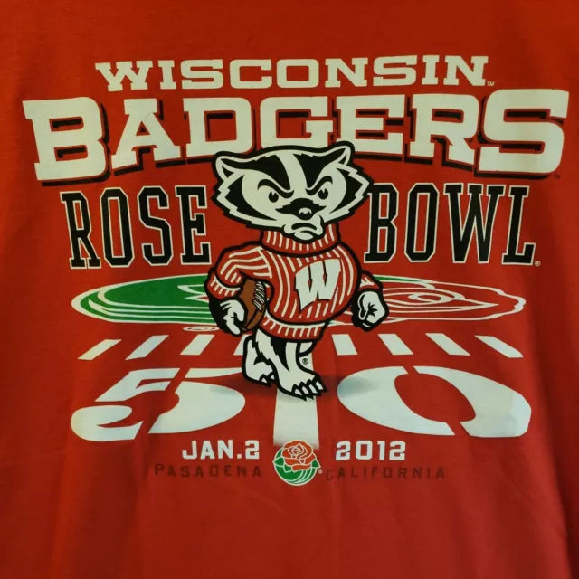 Wisconsin Badgers Mens Shirt Large Red White Rose Bowl 2012 Football NCAA Casual