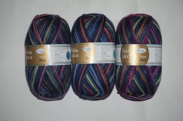 3 x 150 gr. Sockenwolle/Strumpfwolle Rellana 6fach Flotte Socke BLUE   !! Neu !!