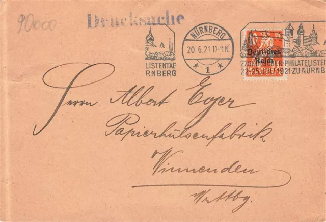 723858) DR Kt. mit Maschinenwerbestpl. 77. dt. Philatelistentag Nürnberg 1921