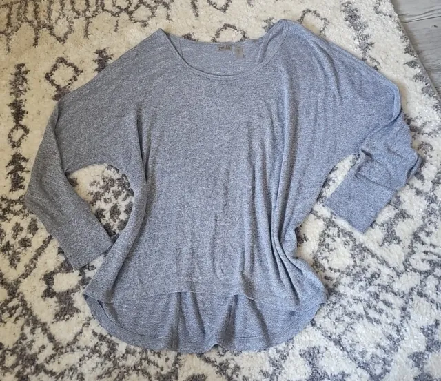 ZELLA Oversized Womens  XS Gray Long Sleeve Scoop Neck Athletic Cozy T-Shirt Aj