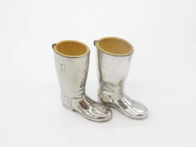 Pair of English Silver Plated Riding Boot Shot Stirrup Cups Antique c1940