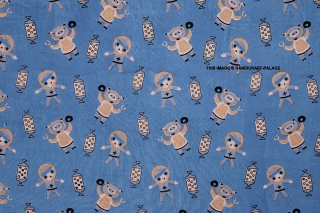 Bambini Indiano Cotone Tessuto Caramelle & Orso Ragazzo Da 4.6m 100% Fai Te Blu