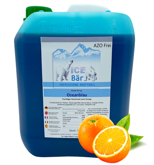 (4,99 Eur / L) Glace Ours Slush Sirop Concentré 5 Litre Azo Libre Bleu Orange