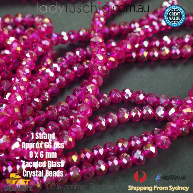 1 Strand 8mm Pink Rondelle Faceted Glass Crystal Beads Multiple Colour 65 PCS