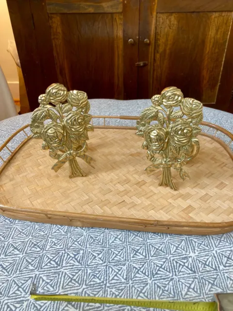 Hollywood Regency Brass Rose and Bow Motif Towel Holder/Curtain Tie Back