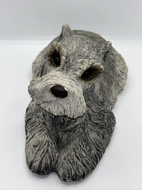 Vintage Sandcast Schnauzer Dog Statue By Sandra Brue 9”Lx4.5”H