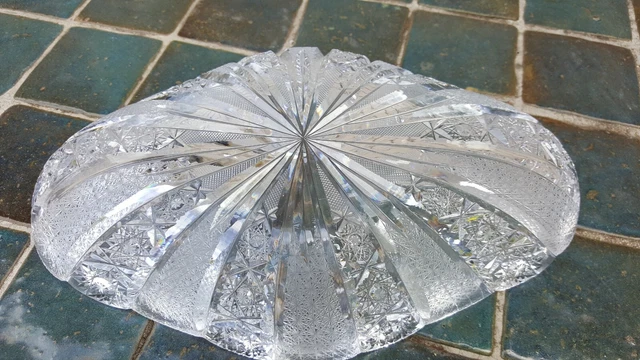 Vtg American Brilliant Cut Glass Crystal Serving Dish Very Fine Cut Intricate 10