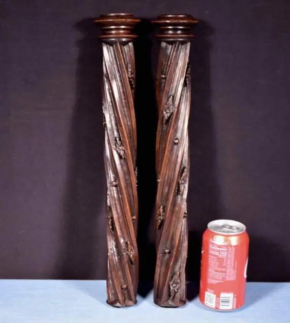*16" Pair of French Antique Solid Walnut Posts/Pillars/Columns/Balusters Salvage