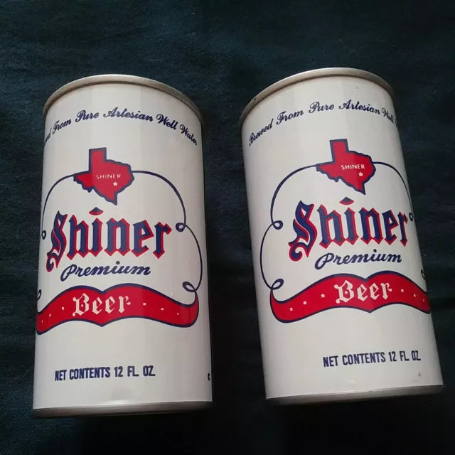 2 VINTAGE SHINER PREMIUM Beer 12 oz EMPTY Steel Cans -  COIN BANKS - 1970's