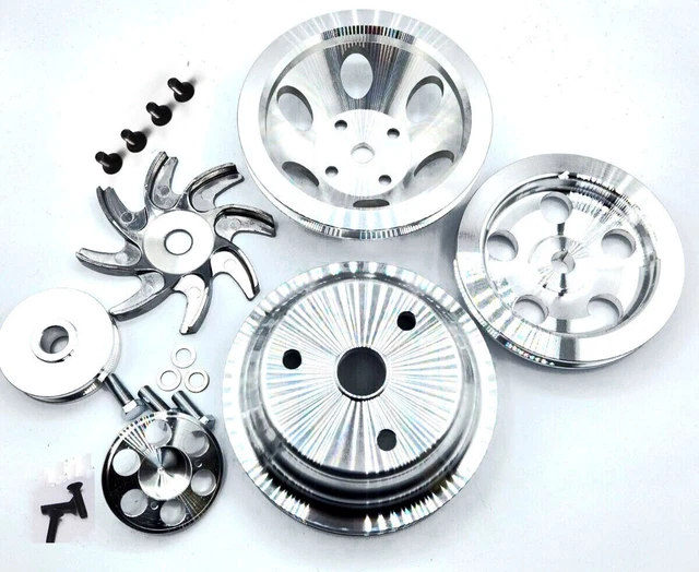 SMALL BLOCK CHEVY Aluminum Pulley Kit VBelt Long Water Pump LWP SBC