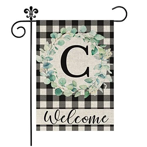 Monogram Letter C Garden Flag Floral Eucalyptus 12x18 Inch Double Sided for