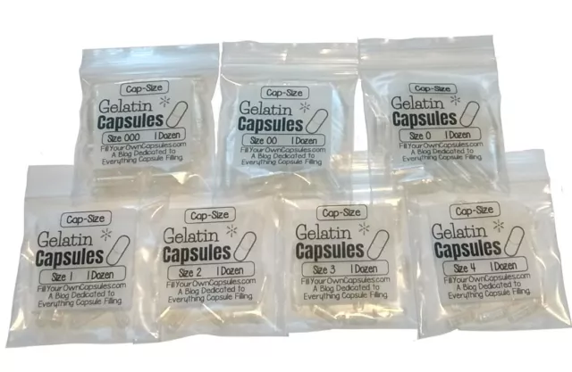 Kit de cápsulas de gelatina vacías tamaños surtidos incluye 7 tamaños diferentes de tapas de gel