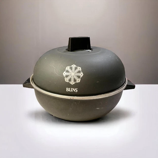 Vintage Miracle Maid Black Metal Bun Warmer, Food Warmer 1950's