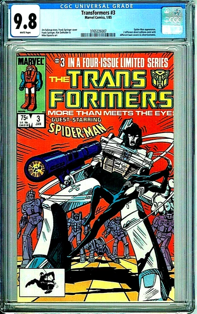 TRANSFORMERS 3 CGC 9.8 WP early SPIDERMAN black alien symbiote VENOM Marvel 1985