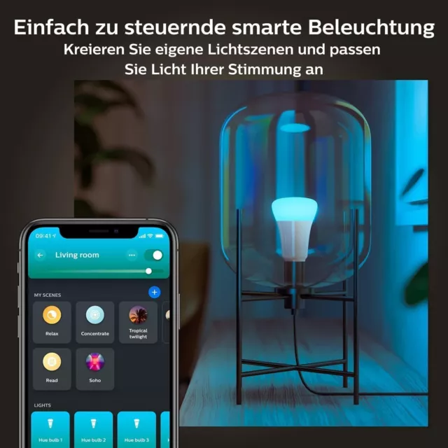 Philips Hue White & Color Ambiance E27 LED Leuchten 4-er Pack, dimmbare LED 2