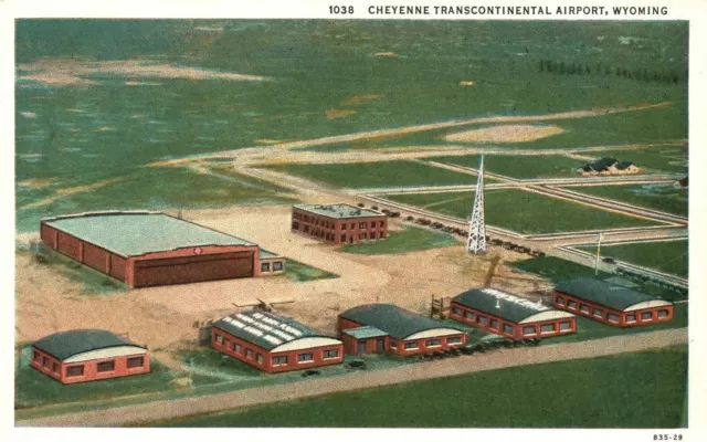 Vintage Postcard 1920's Cheyenne Transcontinental Airport Wyoming Tales & Trails