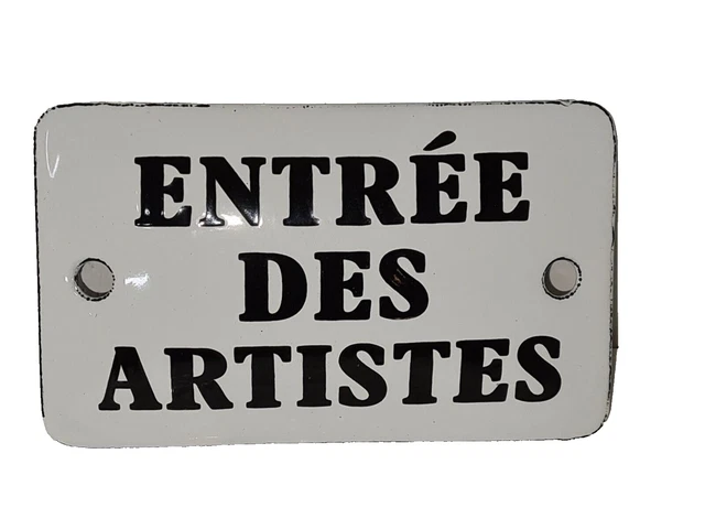 Plaque de rue émaillée de 10x15cm faite au pochoir : ENTRÉE DES ART