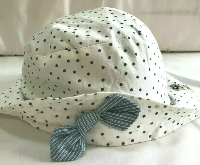 IKKS Girls blue & white polka dot brimmed hat with blue bow  T4-T6  (4-16 years)