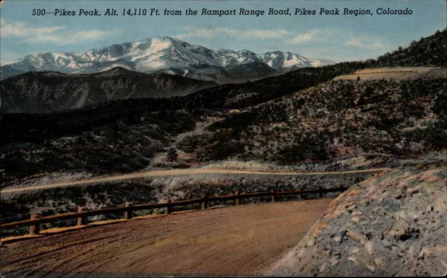 PIKES PEAK COLORADO ~ Rampart Range Road ~ mountains ~ snow ~ postcard ...