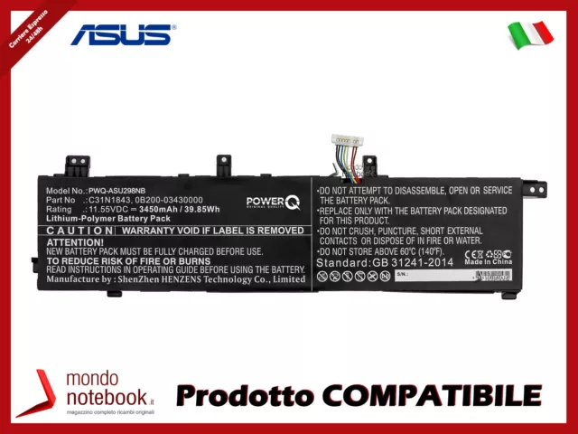 Batterie PowerQ für ASUS Vivobook S14 S432FA 3450 MAH 11.55V P/N 0B200-03430000