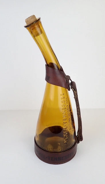 George Dickel Tennessee Whiskey Bottle Amber Goose Neck Leather Strap Vintage
