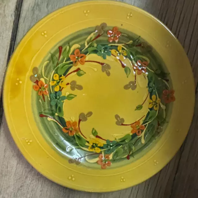 9" Salad/Lunch Plate Terre Souleo Provence France Pottery Yellow Flowers/Leaves