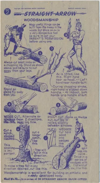 1950 Nabisco National Biscuit Co. Straight Arrow card #13 Woodsmanship