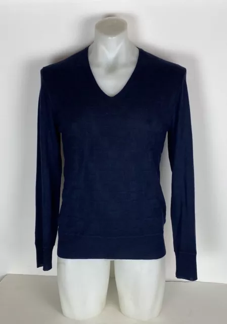 JOHN VARVATOS ARTISAN Navy Silk/Cashmere V-Neck Sweater Mens Size M