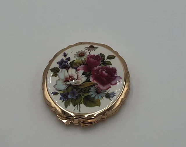 Vintage Compact Mirrored Flowers Japan