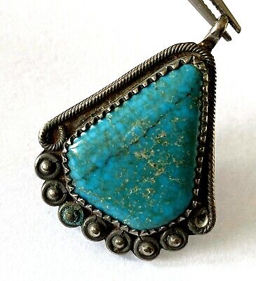 Vintage Sterling Silver 925 Beautiful Navajo Turquoise Pendant Patina