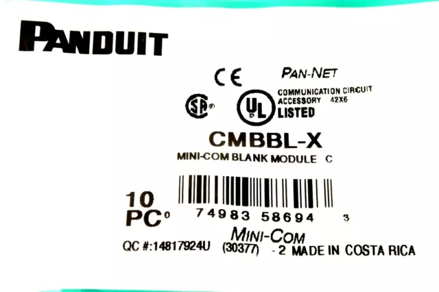 Panduit Cmbbl-X Pan-Net 1-Port Mini-Com Blank Module Network Accessory (10 Pack)