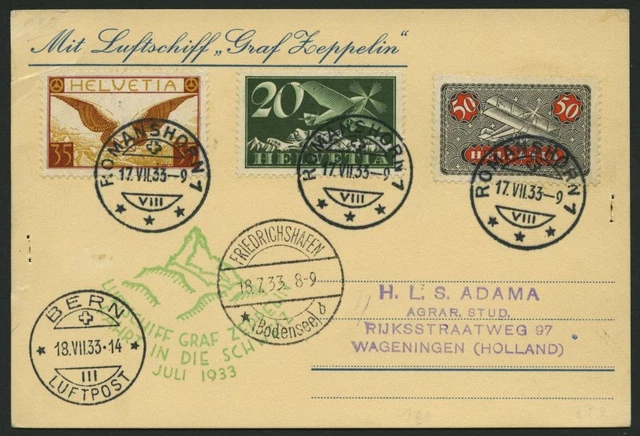 ZULEITUNGSPOST Schweiz: 1933, Schweizfahrt, Prachtkarte