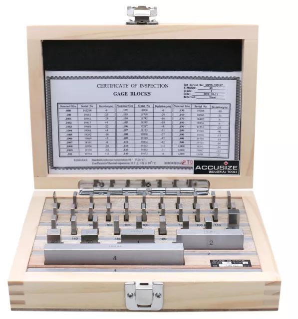 36 Pc Steel Gage Block Set, Grade As-2 Asme B89.1.9-2002, With Mfg?S Certificate