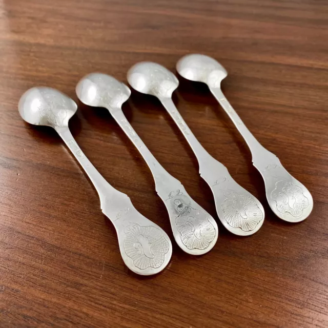 (4) Rare Danish 18Thc Silver (.826) Serving Spoons Copenhagen 1785 Maker Yiol