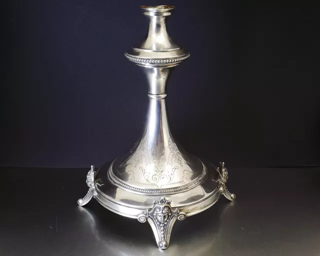 Pied De Lampe En Argent Massif Decor Cisele, Perles Et Cariatides Xix° Siecle