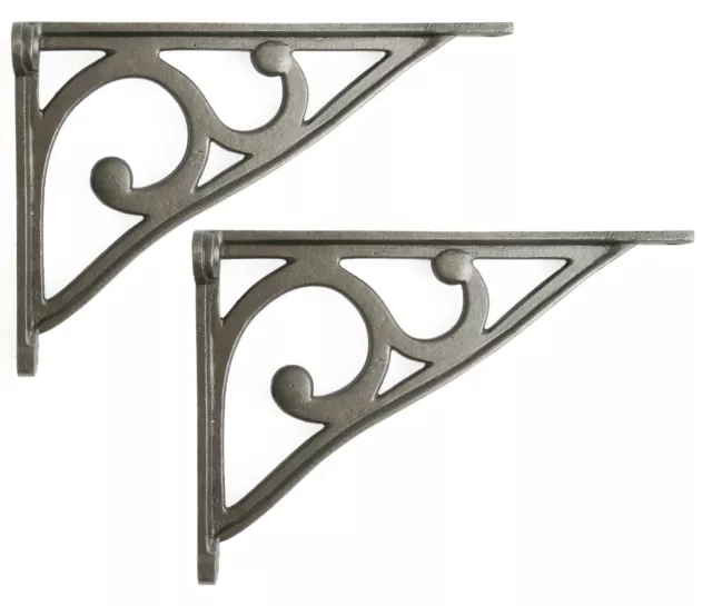 Pair 8" Cast Iron Scroll Shelf Brackets Victorian Book Antique Cistern Sink Wall