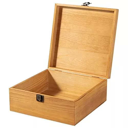 Wooden Storage Box Container with Hinged Lid and Front Clasp Large Keepsake Boxs