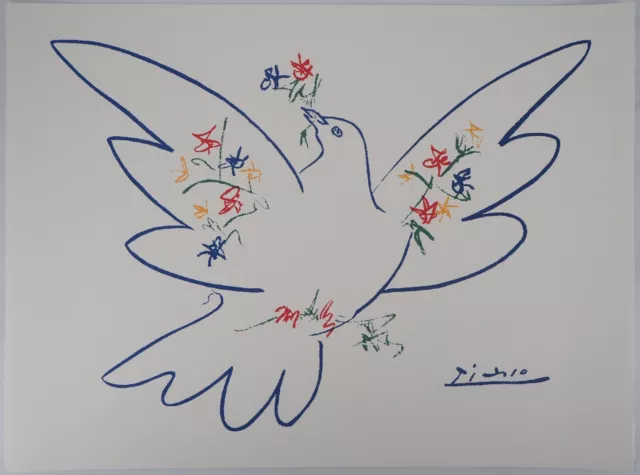 Pablo Picasso: Paloma Aux Ramitas De Flores, Litografía Firma